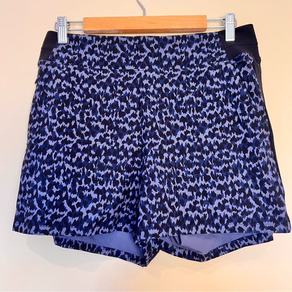 Athleta Brooklyn Printed Shorts Purple and Blue Leopard Print
